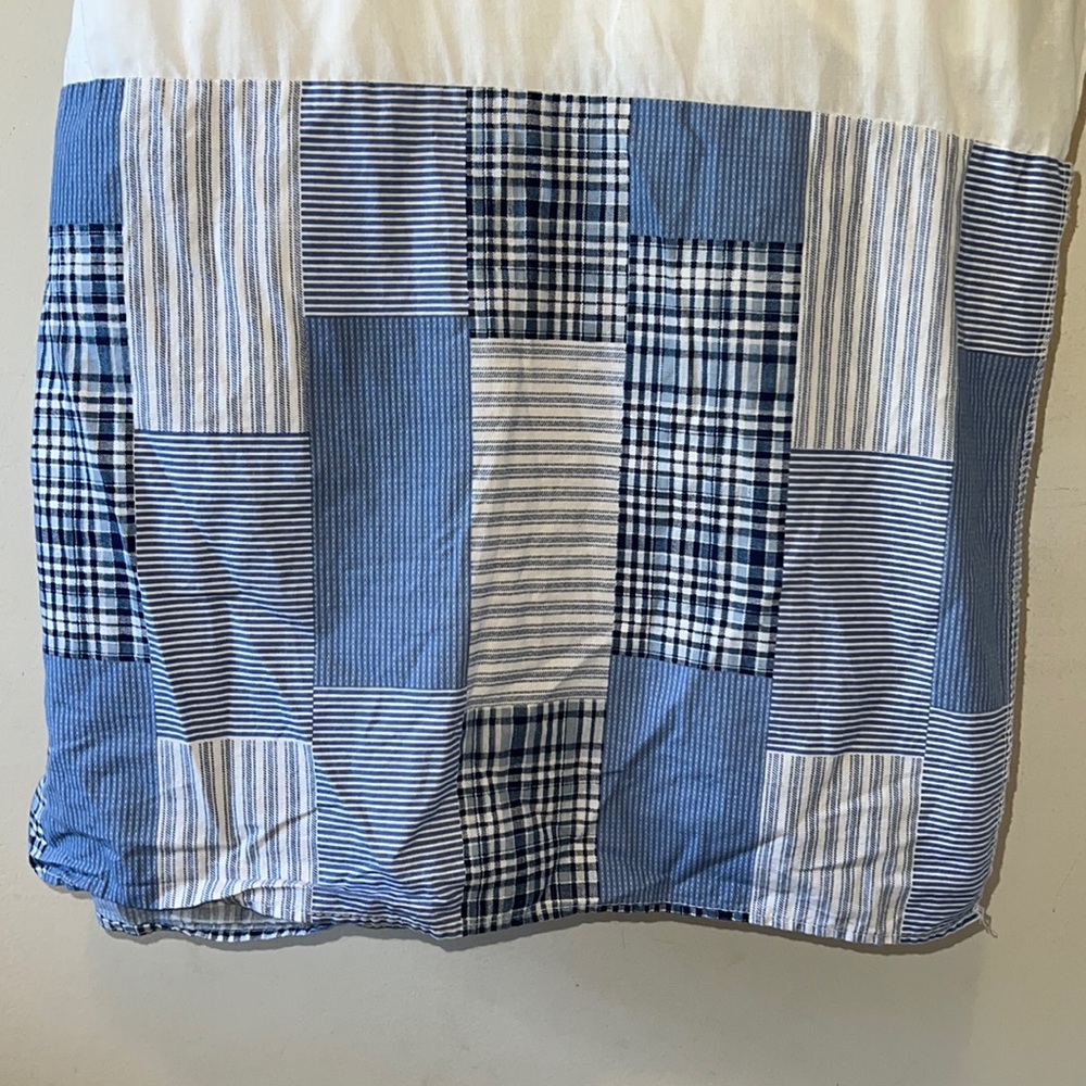Cotton Queen Box Pleat Bedskirt Blue Plaid Patchwork 15” Drop